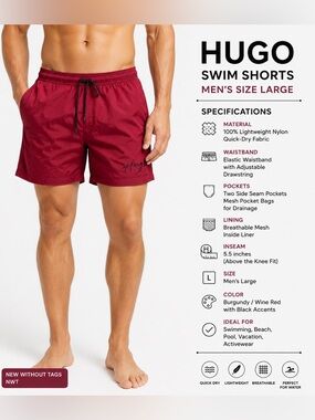Hugo Red Men Quick Dry Swim Shorts - Large ⭐️Host Pick⭐️